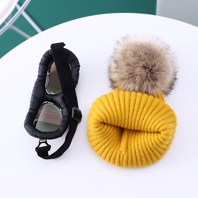 儿童帽子秋冬季男女童季针织眼镜毛线帽毛球宝宝飞行员帽滑雪韩版,淘宝优惠券,粉丝福利购,淘宝优惠卷