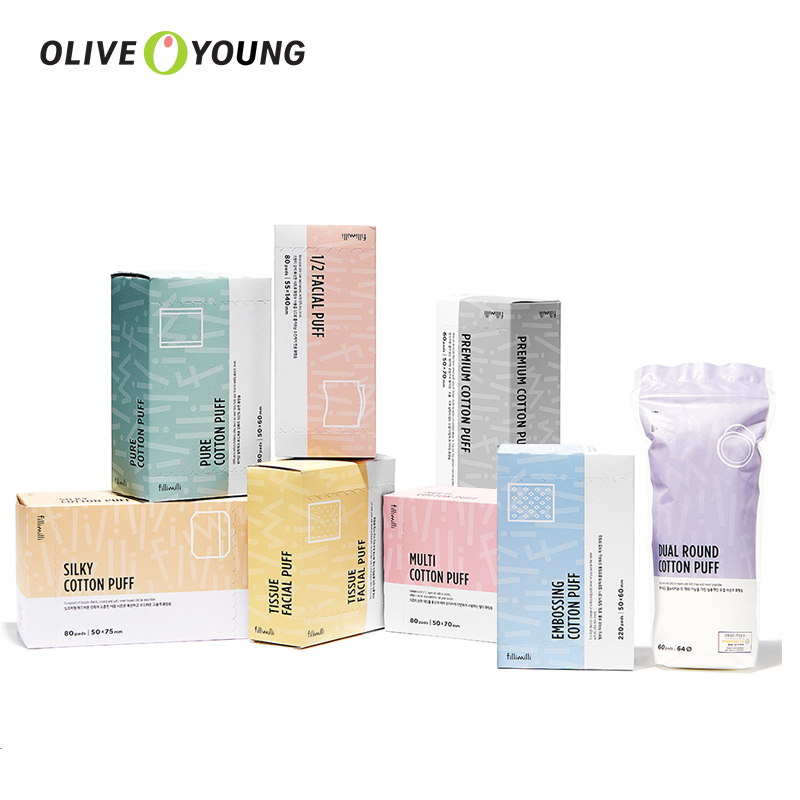 oliveyoung欧利芙洋旗舰店FILLIMILLI柔肤纸巾1/2化妆棉80枚 省水一次性湿敷卸妆棉便携卫生1