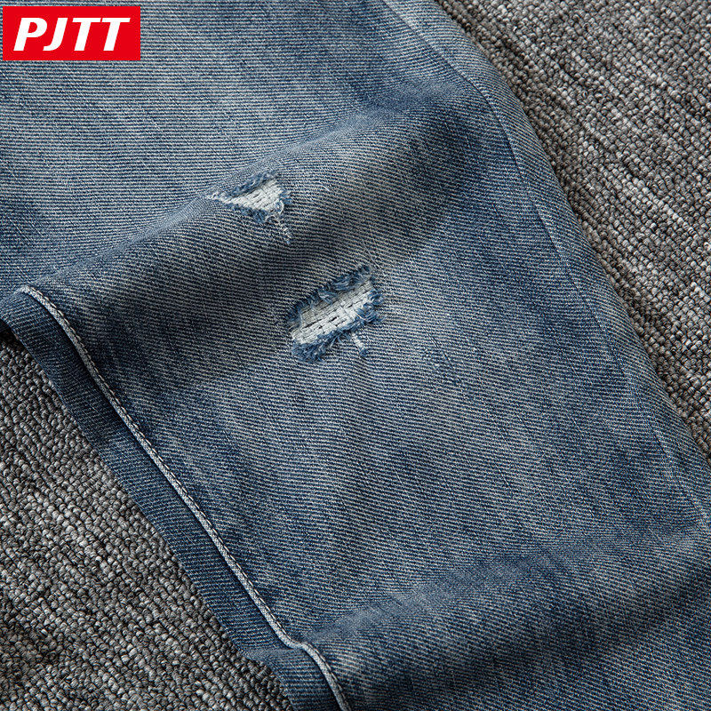 潮牌夏季蓝色九分男修身弹力牛仔裤 pagatuteng牛仔裤