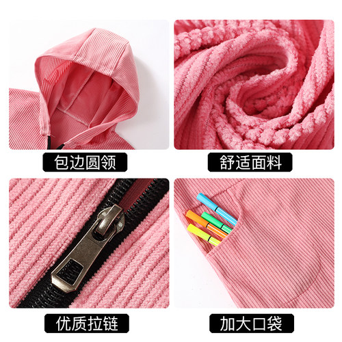 灯芯绒宝宝吃饭围兜女孩长袖儿童罩衣幼儿园饭兜男孩画画衣服围裙 - 图3