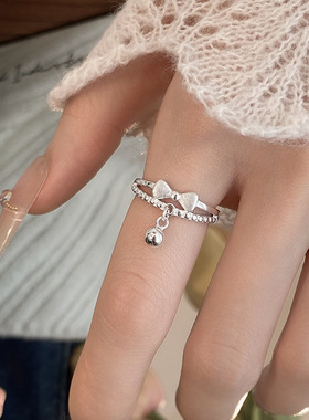 S925纯银双层戒指真银女正品高级精致小众气质风流苏食指中指环戒