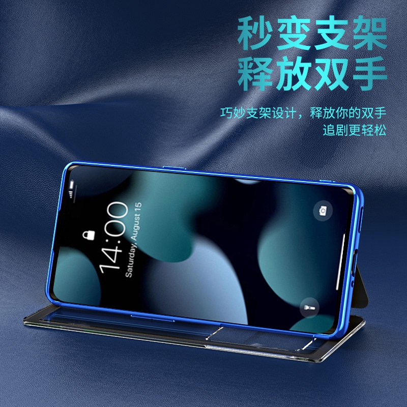 oppo Reno5Pro手机壳opporeno5k免翻盖接听ren05pr0十真皮5g盒oppoPEGM00全包opp0reon5p+可支架ren5p pdsm00 - 图2