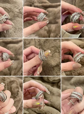 韩国轻奢锆石多层开口戒指个性气质设计感食指戒小众高级感手饰女