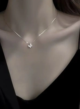 s925银轻奢项链百搭潮锁骨链女蝴蝶简约小众高级感气质毛衣链饰品