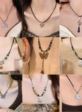 新中式禅意民族风蝴蝶项链女百搭高级感复古锁骨链爆款毛衣链配饰