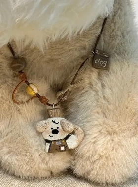 小狗咖啡师长链编绳可爱百搭项链锁骨链精致气质配饰吊坠颈链