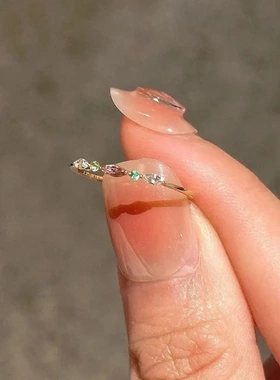 彩色锆石细戒指女小众设计感甜美精致素圈指环高级感百搭食指戒潮