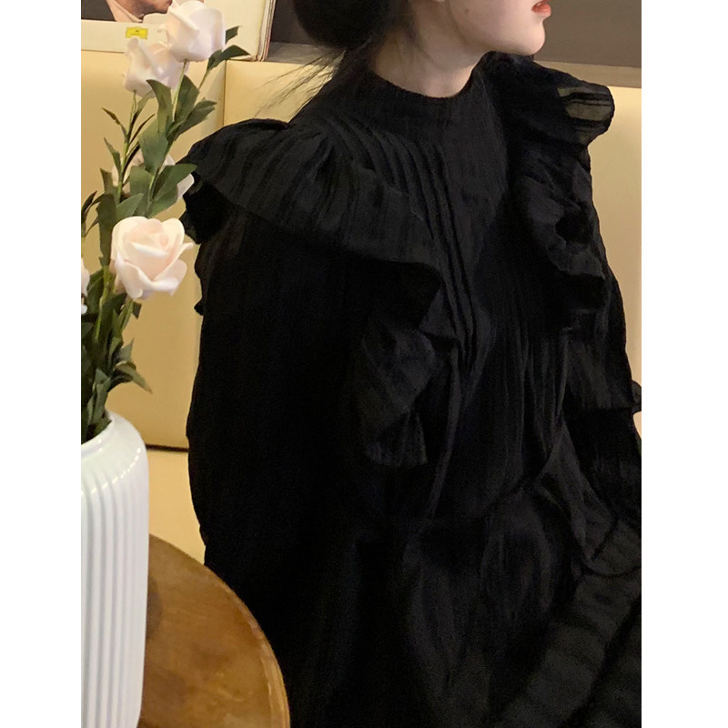 白色春秋法式复古赫本小黑裙连衣裙 俏旗蔓连衣裙