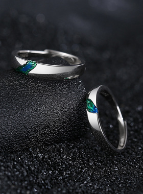 一对璀璨星河S925纯银情侣戒指小众ins风韩版时尚珐琅对戒男女