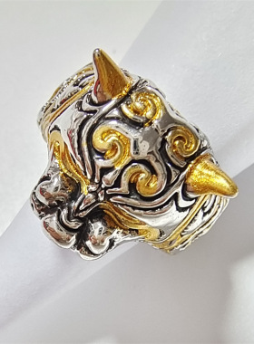 跨境饰品复古时尚双色豹子头戒指新款上新动物系霸气wish
