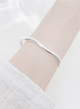 银手镯女波浪开口镯子网红新款情侣礼物送女友999莫比乌斯足纯银