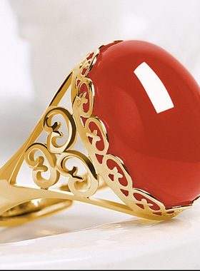 铜戒民族风祖母仿绿玉髓戒指开口仿红绿玛瑙彩宝材质新款女式