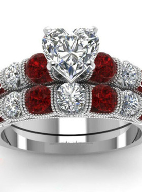 心形品镶钻戒指欧美流行女wish热卖跨境新款个性时尚套戒手饰