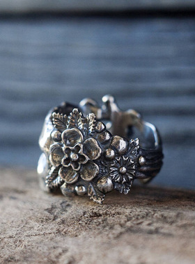 饰品新款戒指欧美风复古时尚个性骷颅头指环花朵鬼头首饰