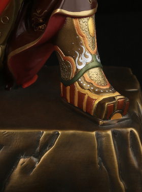 关公忠义盖世全黄铜手工彩绘家居办公室供奉招财佛像桌面装饰摆件