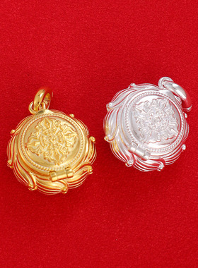 S925银莲花嘎乌盒吊坠透明项坠藏式民族风镀金噶乌盒子情侣挂饰