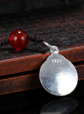 s925银小九宫八卦牌吊坠随身手机钥匙扣挂件藏十二生肖佛牌