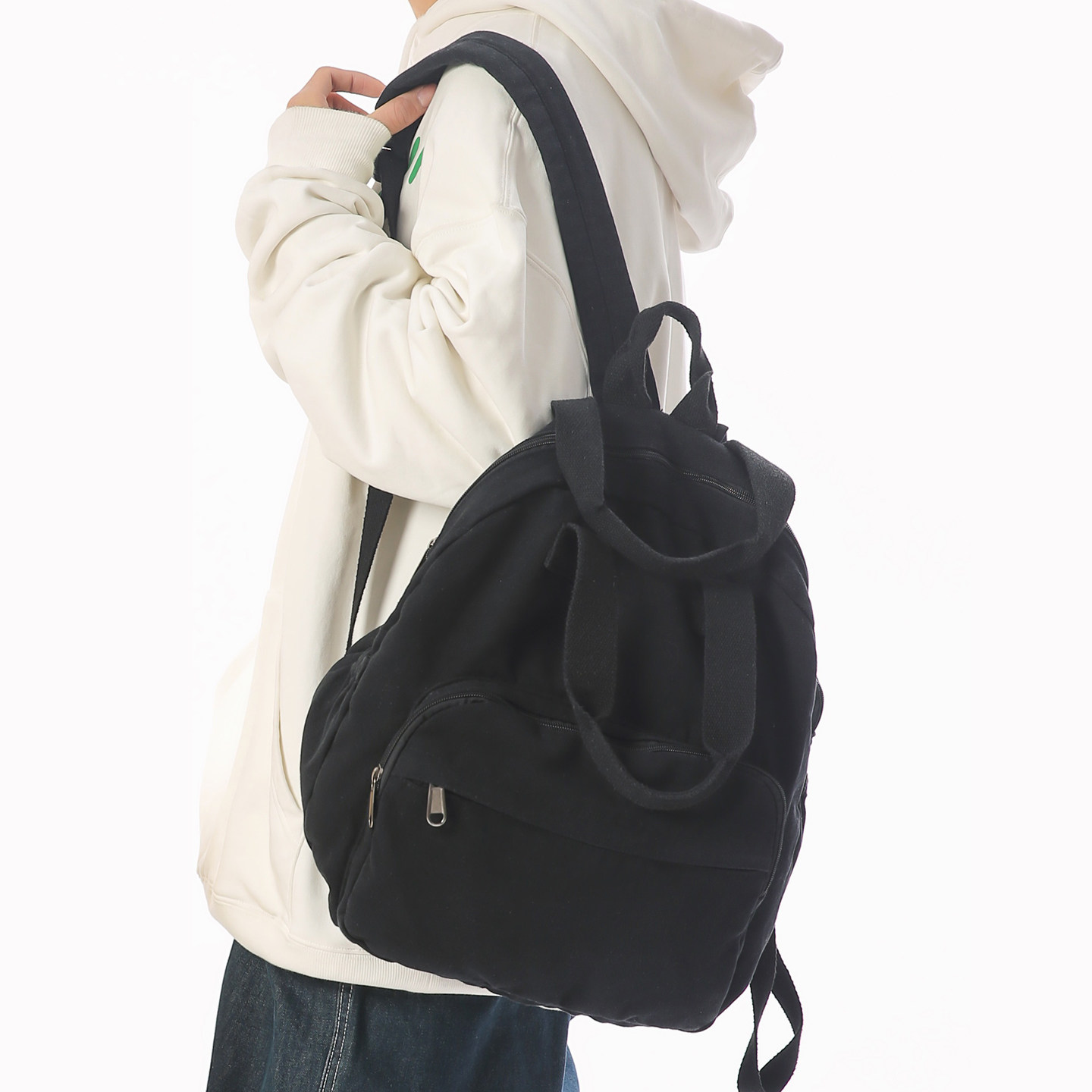 中点2026新款帆布双肩包男女同款大学生书包纯色复古休闲通勤背包,淘宝优惠券,粉丝福利购,淘宝优惠卷