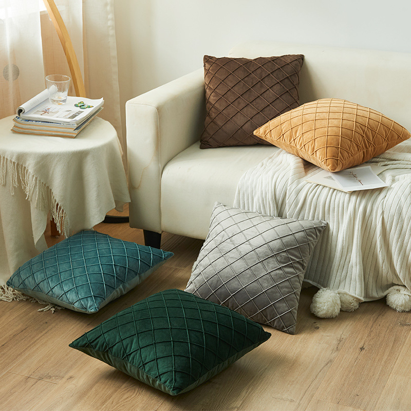 新款ins风沙发靠枕套不含芯荷兰绒现代简约居家沙发菱形格抱枕套 - 图2
