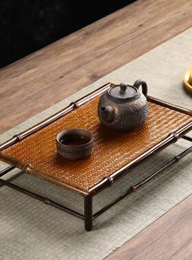 竹制席面茶棚中式围炉煮茶禅意梅鹿竹屋檐摆件收纳架双层茶杯架