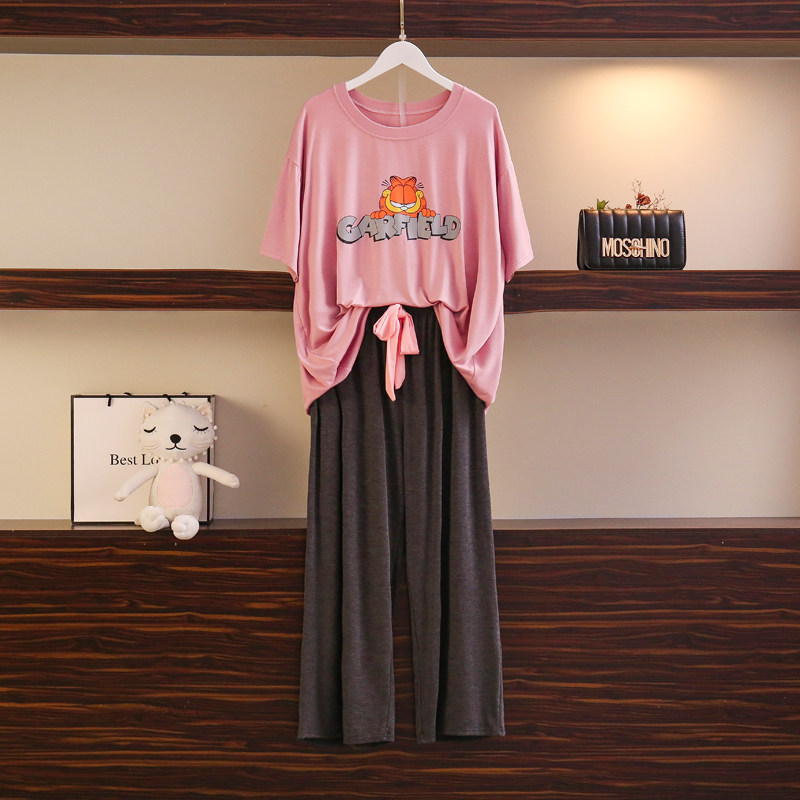 大码200斤可爱宽松莫代尔短袖睡衣 夕照兰睡衣/家居服套装