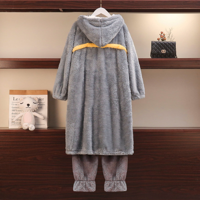 大码200斤珊瑚绒加肥宽松长款睡袍 夕照兰睡袍/浴袍