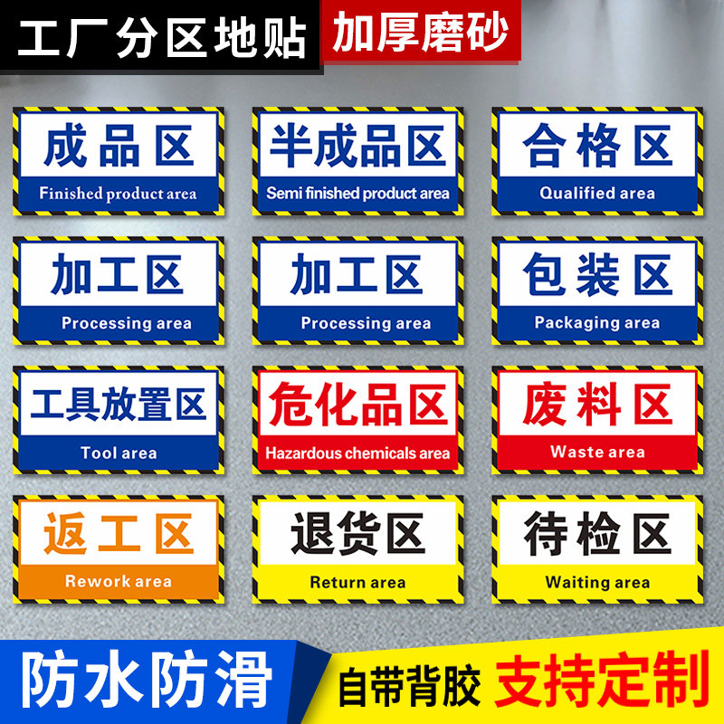 工厂生产车间仓库分区标识牌防滑磨砂地贴成品区半成品区域划分检验区出货区不良品区域分类标志标示提示订做