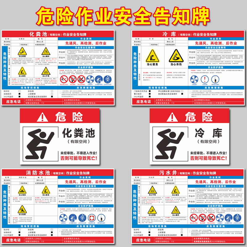 危险警示牌循环水池蓄水池化粪池冷库污水处理池有限空间作业安全 - 图0