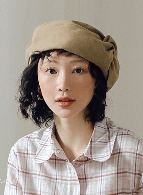 FUCHEMA 2026新款秋季文艺复古扭结贝雷帽女薄款日系画家帽子百搭