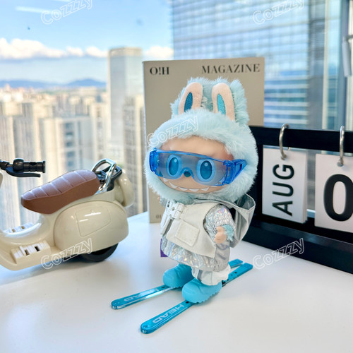 Labubu 3.0前方高能 滑雪套装娃衣包含帽子鞋子背包17cm盲盒挂件 - 图1
