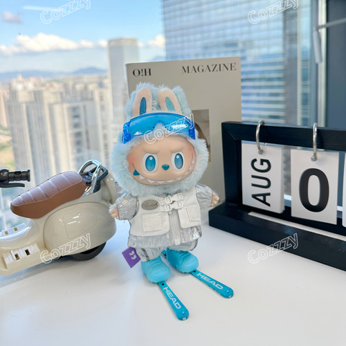 Labubu 3.0前方高能 滑雪套装娃衣包含帽子鞋子背包17cm盲盒挂件 - 图0