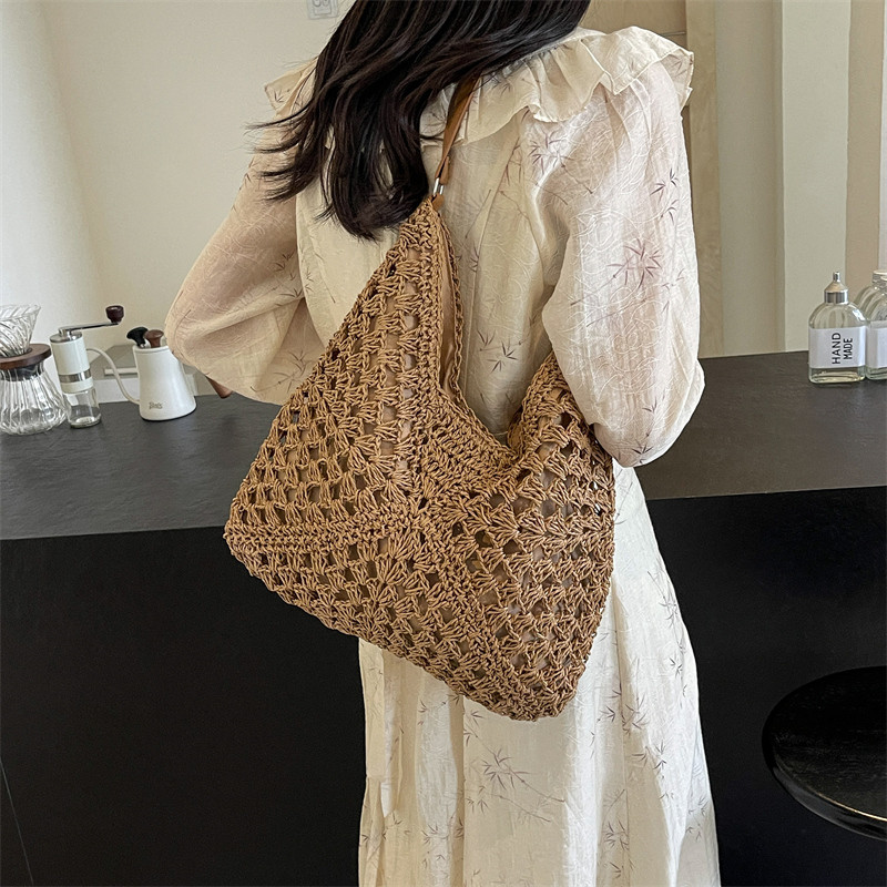 2026春季新款时尚简约镂空手提包单肩斜挎包韩版时尚菜篮子编织包,淘宝优惠券,粉丝福利购,淘宝优惠卷