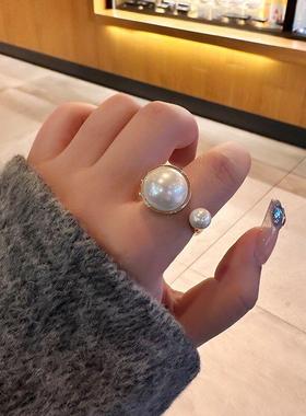 法式气质优雅大珍珠戒指女小众设计高级感夸张开口指环新款配饰潮