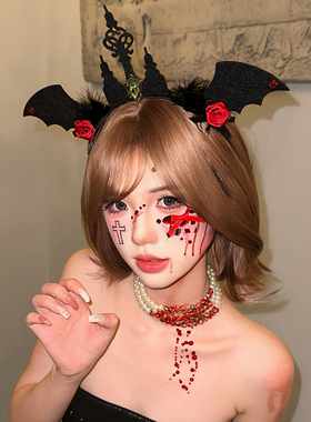 万圣节发箍黑色恶魔角玫瑰头箍