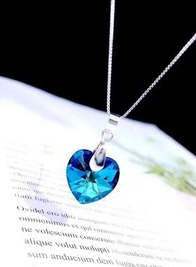 日韩s925纯银海洋之心水晶吊坠耳环项链套装女送闺蜜女友礼物饰品