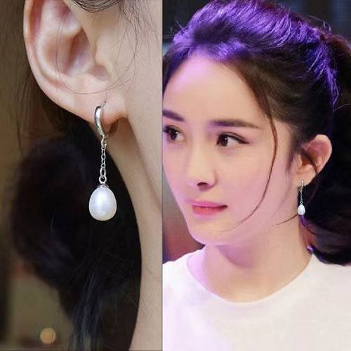 天然淡水珍珠耳环简约新款珍珠耳圈925纯银耳线长款耳饰女防过敏 - 图0