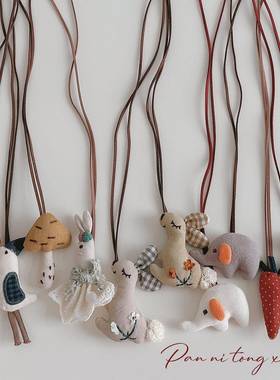 韩系卡通毛绒小狗小熊项炼凹造型可爱秋冬卫衣配饰个性长款毛衣炼