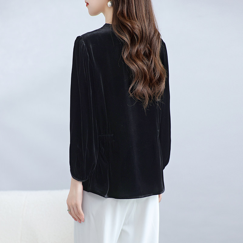 2025新款杭州真丝丝绒上衣女九分袖桑蚕丝收腰T恤遮肉妈妈外套秋,淘宝优惠券,粉丝福利购,淘宝优惠卷