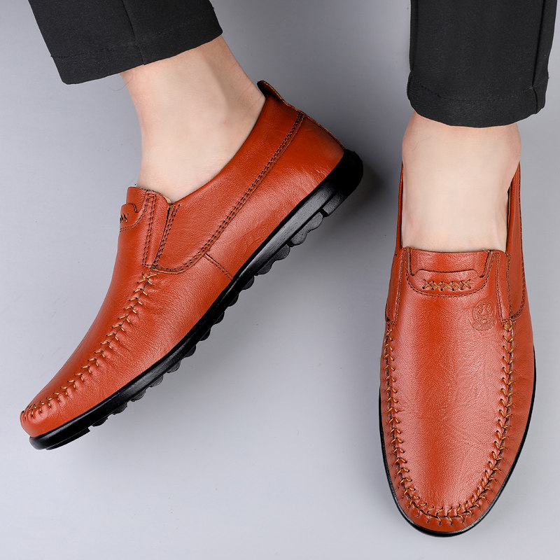 皮鞋男秋冬新款休闲鞋真皮男士皮鞋软牛皮透气商务男鞋豆豆鞋子男,淘宝优惠券,粉丝福利购,淘宝优惠卷