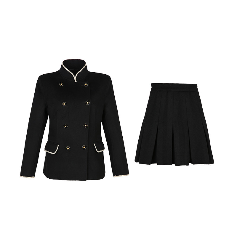 ZHUYIYI黑色100羊毛双面呢外套女小香风半裙两件套高级感呢子套装,淘宝优惠券,粉丝福利购,淘宝优惠卷