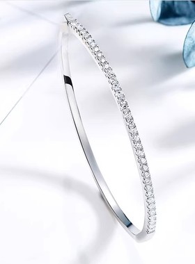 莫桑钻白金色群镶单排钻手镯