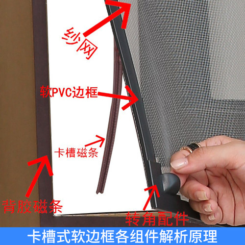 50目加密纱网防细小蚊虫防水磁吸蚊网卡槽式软边框自粘防蚊纱窗 - 图1