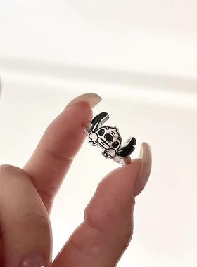 2025新款史迪仔可爱图案动漫滴胶精工开口可调节戒指