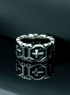 欧美复古霸气中世纪十字花戒指商务霸气指环