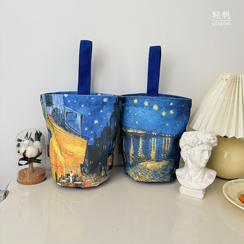 轻帆@梵高星空油画印花遛弯mini手提包水杯袋帆布包logo定制,淘宝优惠券,粉丝福利购,淘宝优惠卷