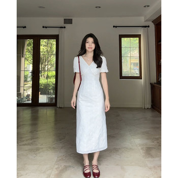 Guo Jiujiu ຝ້າຍບໍລິສຸດ Wizard of Oz embroidered sleeveless V-neck waist slimming A-hem dress skirt summer