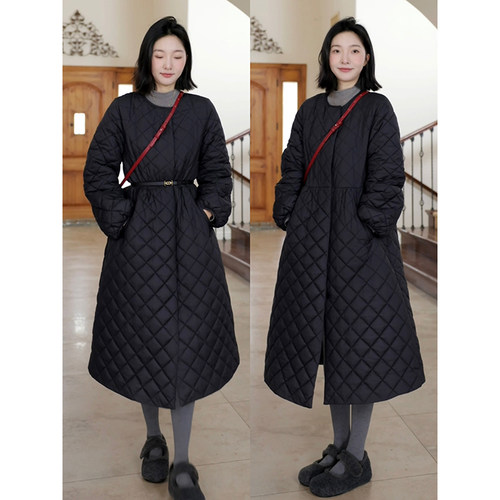 郭九九呢 温柔风软糯宽松长款棉服女冬季新款气质显瘦连衣裙外套 - 图1