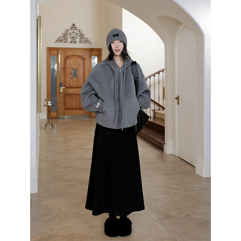 郭九九呢 桑蚕丝羊毛醋酸高腰伞裙半裙v领显瘦打衣衫秋冬新款内搭,淘宝优惠券,粉丝福利购,淘宝优惠卷