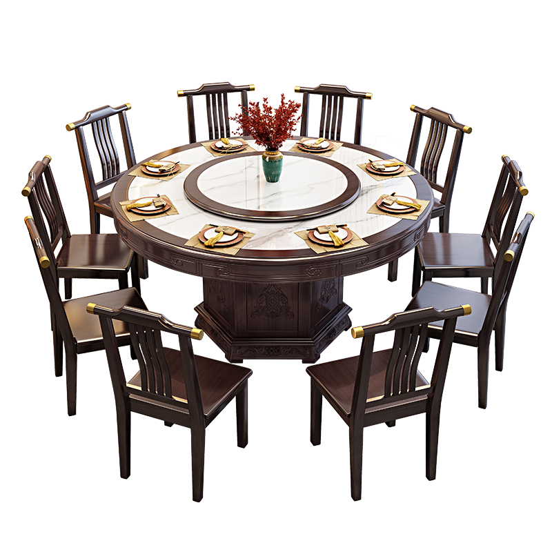 新中式实木岩板餐桌椅组合2025新款酒店圆形大圆桌家用10人吃饭桌,淘宝优惠券,粉丝福利购,淘宝优惠卷