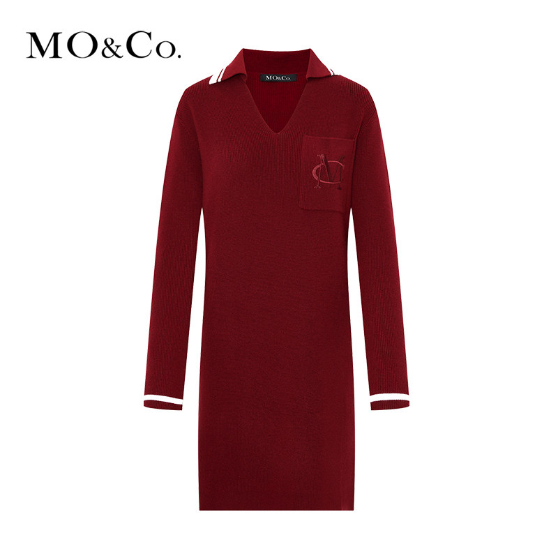 moco春秋季新品v领摩安珂连衣裙 moco摩安珂outlets店连衣裙